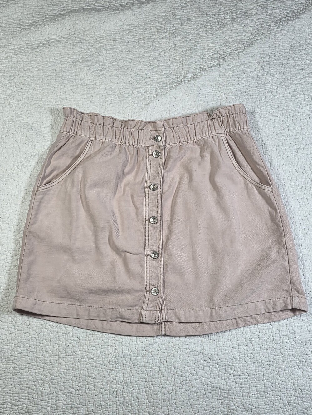 American Eagle Outfitters Light Pink Button-Front Paperperbag Jean Skirt